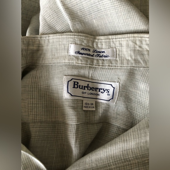 Burberry Linen Blue Green Classic Button Down Men’s shirt size 15,5 - 34 - Picture 4 of 6
